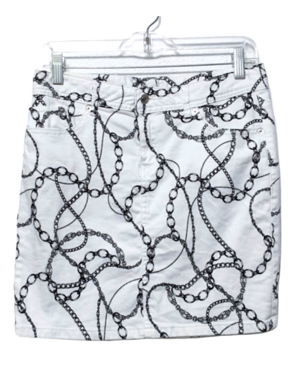 CACHE Chain Print White Denim Mini Skirt 4
